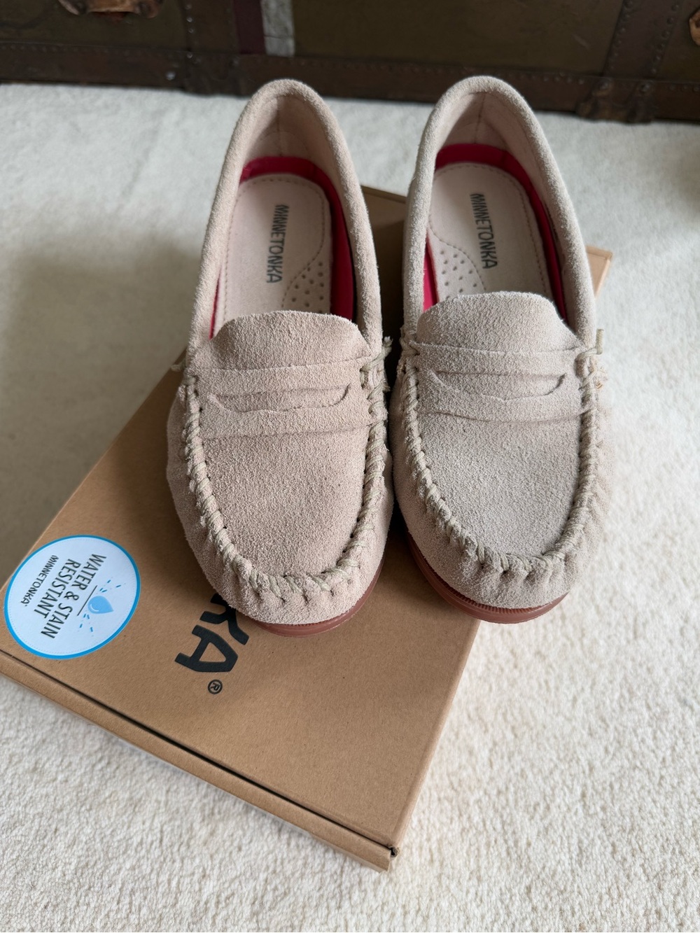 New Suede penny loafer in stone/tan size 7